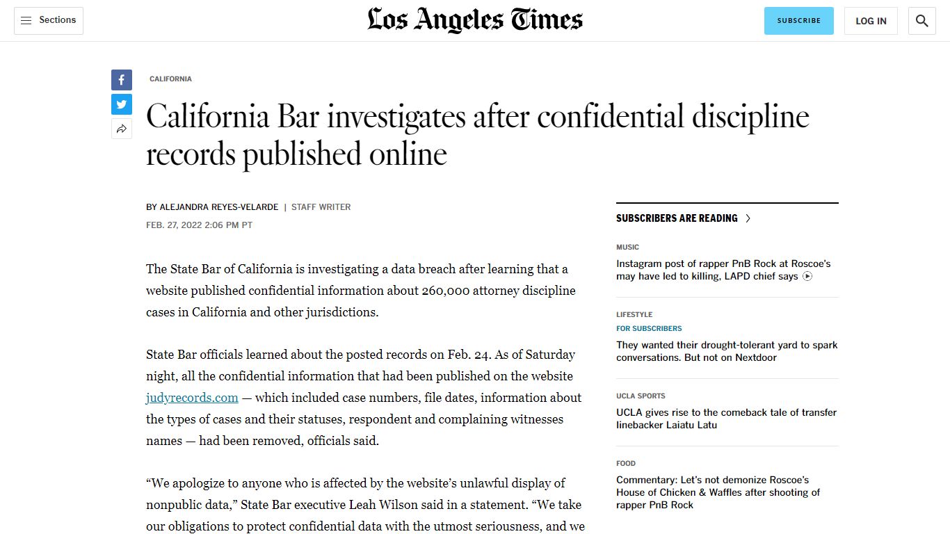 California Bar investigates after confidential records published - Los ...
